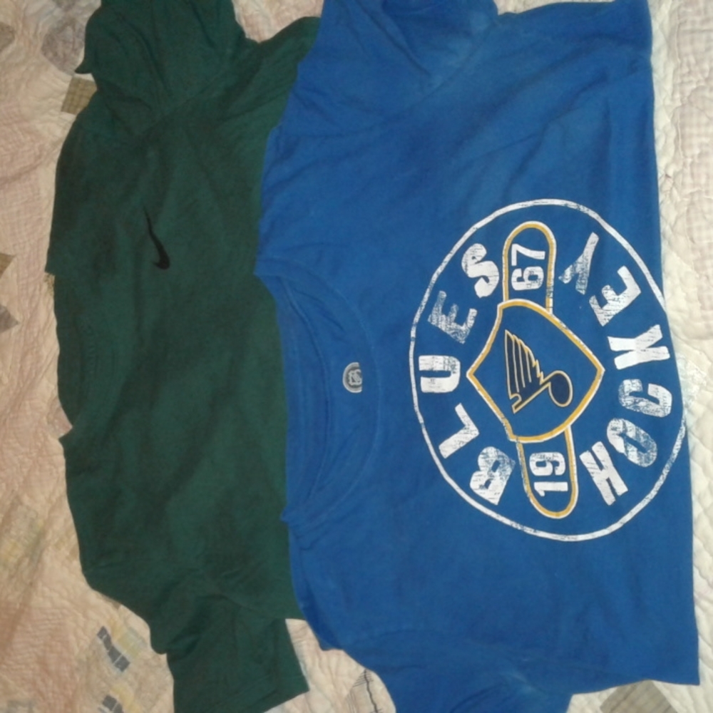 Medium green nike tee shirt & large blues tee shirt